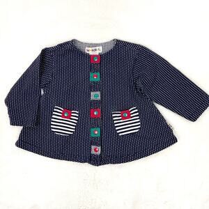 Vintage 90s Gymboree Girl Jacket Top Rainbow Tag Polka Dot Navy White XSmall